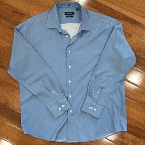 Nautica Men’s 16-16 1/2 32/33 Blue Gingham Slim Fit Button-Up Dress Shirt